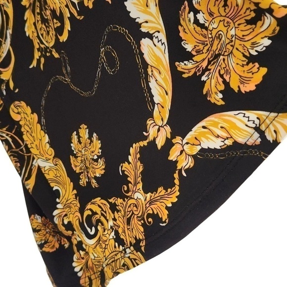 Boston  Proper Black Gold V Neck Faux Wrap Bell Sleeve Top Size XL - Picture 8 of 12